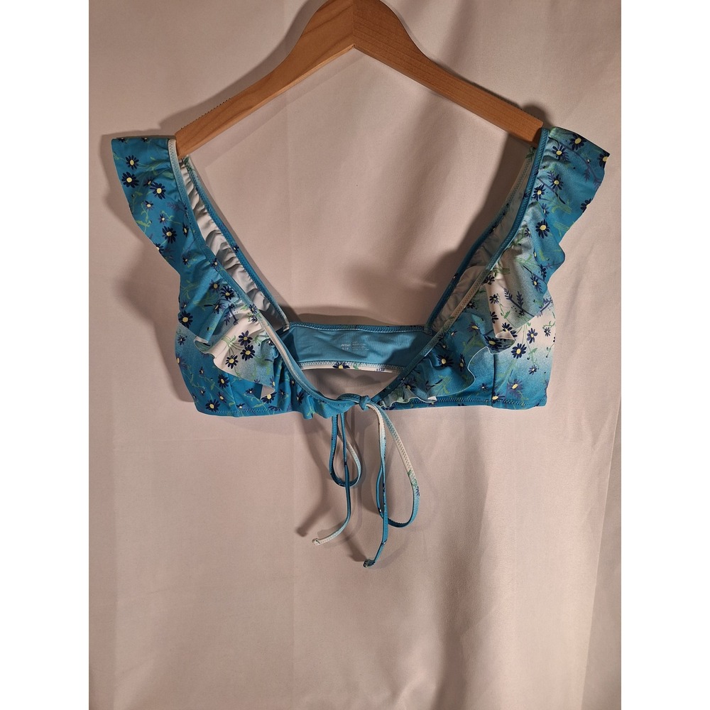 Aerie Women Blue Floral Ruffle Scoop Neck Bikini Top NWT Size M 3454-3173